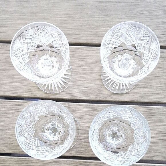 Antique American Brilliant Cut Crystal Wine Glasses, Set of 4 - Picture 8 of 12